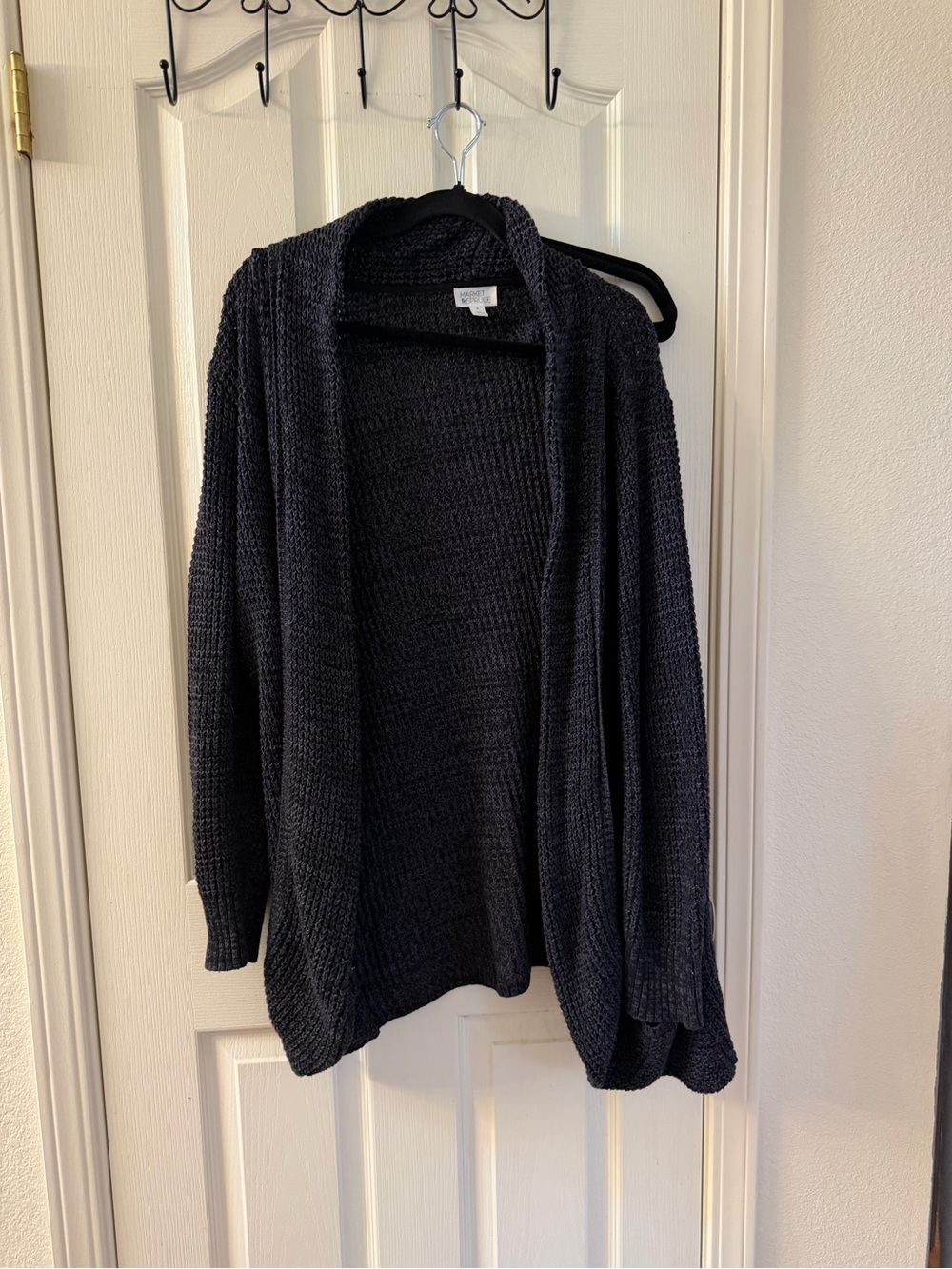 Market & Spruce Open-Front Black Knit Cardigan